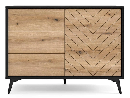Komoda z szufladami Gusto 104 cm czarna / dąb evoke funkcjonalna idealna do wnętrz w stylu nowoczesnym klasycznym i skandynawskim