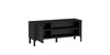 Szafka RTV Malumi 135 cm czarna nowoczesna forma szafka pod telewizor z ozdobnym wzorem jodełki na frontach wysokie nogi