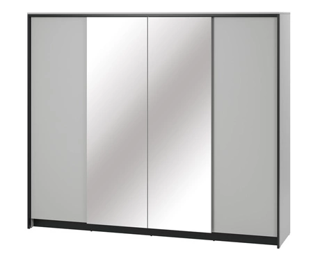 Szafa z lustrem Gris 250 cm szary / czarny elegancki design idealna szafa do sypialni lub garderoby klimatyczne oświetlenie LED