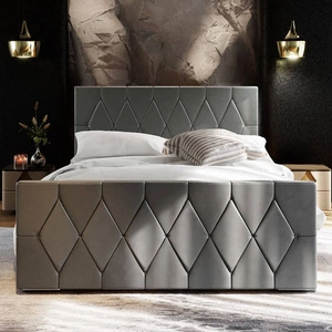 Łóżko tapicerowane Sparks 180x200 jasny szary z pojemnikiem w nowoczesnym stylu z charakterystycznym wezgłowiem oraz z zanóżkiem