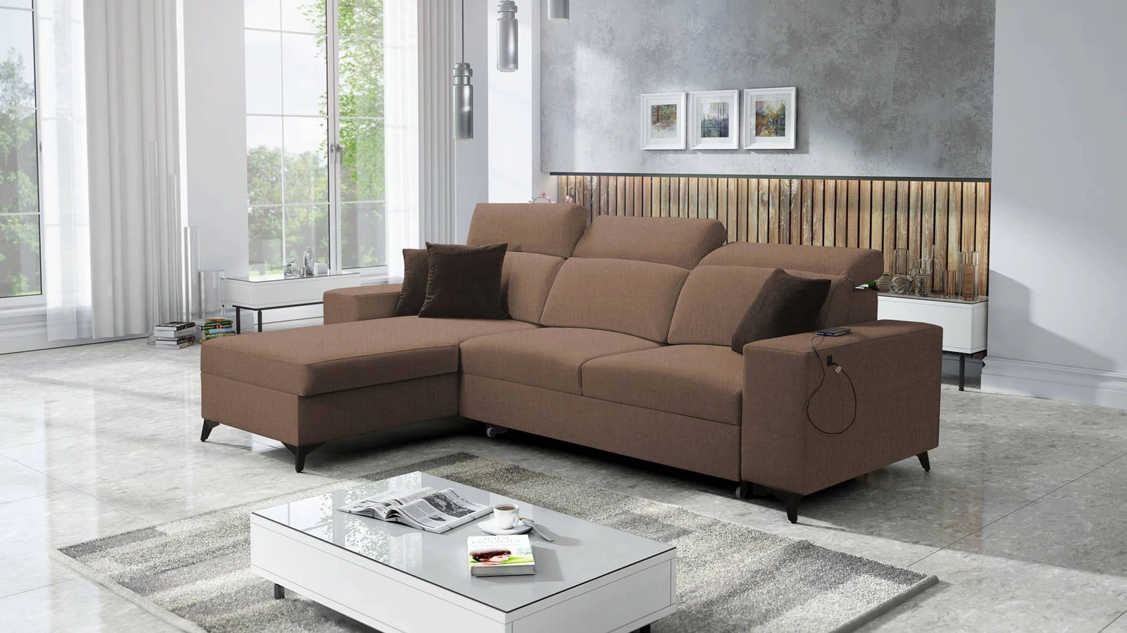 Narożnik Kelly Sleek z funkcją spania codziennego w kolorze czarnym