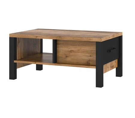 Stolik kawowy Olin appenzeller / czarny wytrzymały odporny blat nowoczesny i elegancki design stolik z pojemną szufladą oraz dodatkową półką