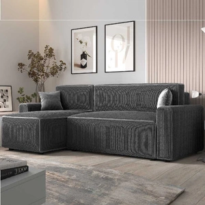 Narożnik z funkcją spania Brandon Bis szary lewostronny trójwymiarowa tkanina o wyrazistych prążkach pojemnik na pościel