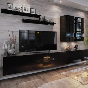 Meblościanka Anton czarny połysk modernistyczny design idealna dla miłośników nowoczesnych aranżacji o eleganckim charakterze