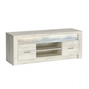 Szafka RTV Indiana 137 cm kraft biały elegancka stylistyka szafki pod telewizor ozdobna deska na froncie szafki oświetlona LED