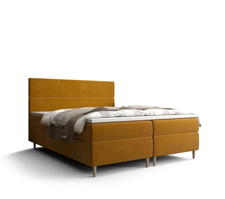 Łóżko kontynentalne Bing 180x200 musztardowy w nowoczesnym skandynawskim stylu z charakterystycznym wezgłowiem
