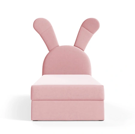 Łóżko kontynentalne Beti 100x200 różowe wyjątkowe łóżko do pokoju dziecięcego uroczy wysoki zagłówek w kształcie króliczka