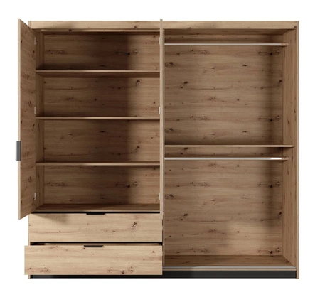 Szafa z lustrem Tipler 220 cm dąb artisan / antracyt nowoczesny design ozdobne lamele na drzwiach szafy uchwyty krawędziowe