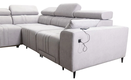 Narożnik z funkcją spania Castel III Lux błękitny prawostronny niezwykle komfortowy narożnik do salonu z wysuwanym podnóżkiem