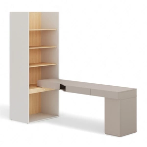 Zestaw mebli Woow clay grey / szampański / dąb vincenza bielona prawy praktyczny zestaw mebli dla nastolatka lub do aranżacji biura