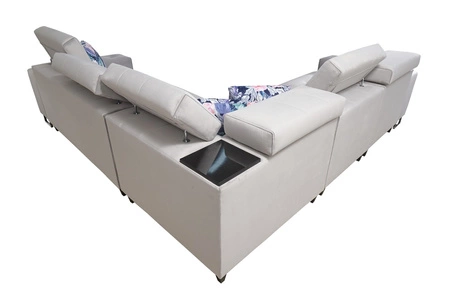 Narożnik z funkcją spania Hampton III kwarcowy róż lewostronny komfortowy narożnik wykonany z gładkiej i miękkiej tkaniny typu velvet