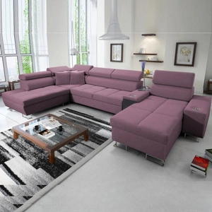 Narożnik z funkcją spania Dafni V wrzosowy prawostronny velvet wygodny i komfortowy narożnik z regulowanymi zagłówkami