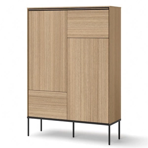 Komoda wysoka Visso 98 cm dąb linearny wyjątkowy subtelny design doskonała komoda do salonu sypialni lub biura system push to open