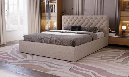 Łóżko tapicerowane Ombo 160x200 ciemny beżowy stylowe łóżko z pojemnikiem na pościel wygodny zagłówek zachwyca eleganckim designem