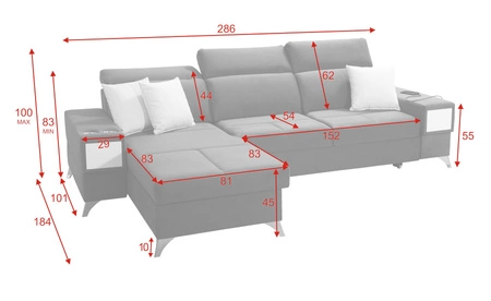 Narożnik z funkcją spania Elgin czarny / biały lewostronny narożnik z regulowanymi zagłówkami praktyczne szuflady w boczkach mebla