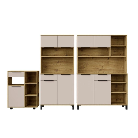 Zestaw mebli kuchennych Soela 270 cm dąb artisan / beżowy zestaw z szafką na kółkach idealne do aranżacji małego aneksu kuchennego