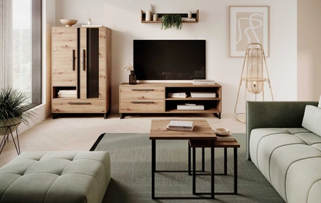 Szafka RTV Ariana 150 cm dąb artisan nowoczesny design idealna szafka do salonu i pokoju dziennego metalowa czarna podstawa