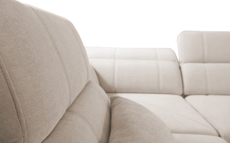 Narożnik z funkcją spania Cetara IV szary popiel prawostronny designerski narożnik z przesuwanymi oparciami dwa pojemniki na pościel