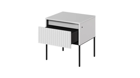 Szafka nocna Trend biała elegancka szafka z szufladą do sypialni dyskretne oświetlenie LED oraz gustowny ryflowany front