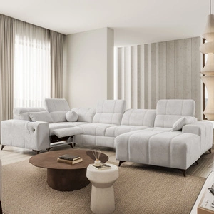 Narożnik z funkcją spania Penejos IV Lux szary popiel prawostronny stylowy narożnik rozkładany z komfortowym wysuwanym podnóżkiem