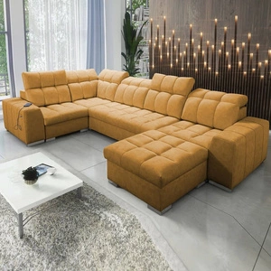 Narożnik z funkcją spania Luigi IV miodowy prawostronny elegancki narożnik do salonu wykonany z miękkiej tkaniny typu velvet