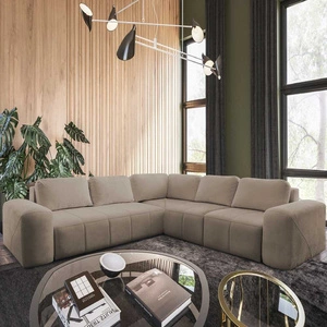 Narożnik z funkcją spania Bovec III ciemny beżowy prawostronny stylowy narożnik rozkładany doskonały do przestronnego salonu