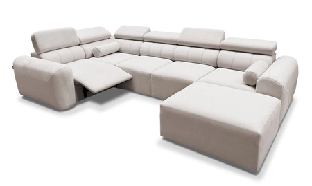 Narożnik z funkcją spania Cantare IV Lux beżowy prawostronny starannie wykonany narożnik do salonu z podnoszonym podnóżkiem