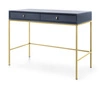 Konsola Mono granatowa z szufladami stylowy oraz funkcjonalny mebel z metalowymi elementami w kolorze złotym do przedpokoju lub salonu