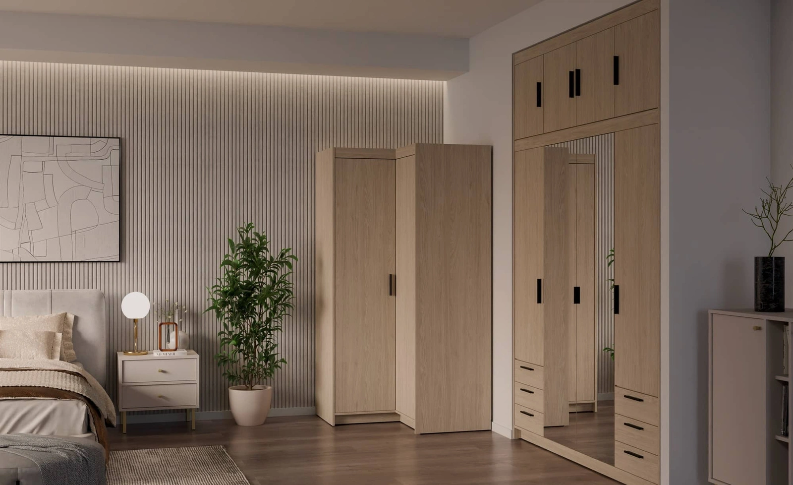 Szafa narożna Rene w kolorze dąb olejowany Szafy naroże do sypialni Szafy modułowe