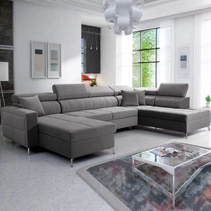 Narożnik z funkcją spania Nausa VI szary lewostronny stylowy narożnik do salonu o komfortowym wykończeniu miękka tkanina typu velvet