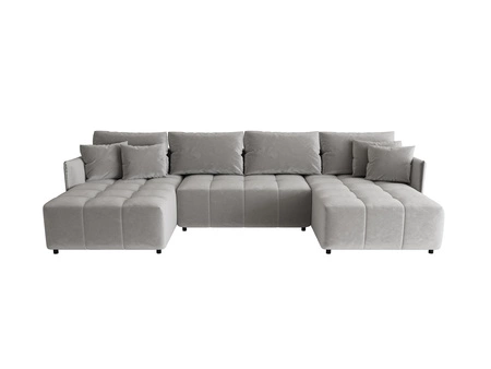 Narożnik z funkcją spania Oroso U jasny szary pojemnik na pościel miękka tkanina typu velvet z powłoką hydrofobową ozdobne pikowania