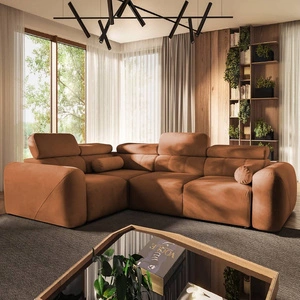 Narożnik z funkcją spania Cantare II ceglasty lewostronny komfortowy narożnik do salonu o stylowym charakterze miękka tkanina