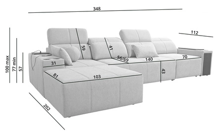 Narożnik z funkcją spania Tesalia XII zielony lewostronny nowoczesny design komfortowe przesuwane oparcie szuflada w boczku mebla