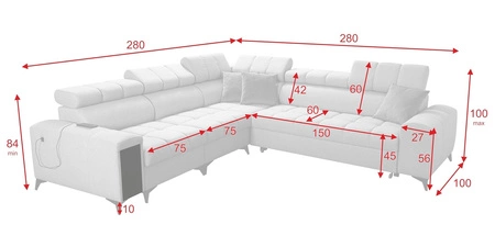Narożnik z funkcją spania Bolmso III grafitowy lewostronny narożnik z pojemnikami na pościel szuflada z pełnym wysuwem w boczku mebla