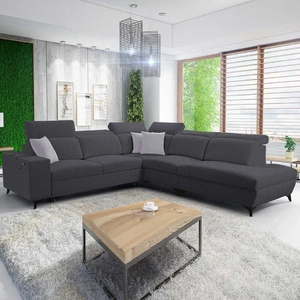 Narożnik z funkcją spania Kelly Sleek IX grafitowy prawostronny stylowy narożnik z wygodnymi podłokietnikami i regulowanymi zagłówkami