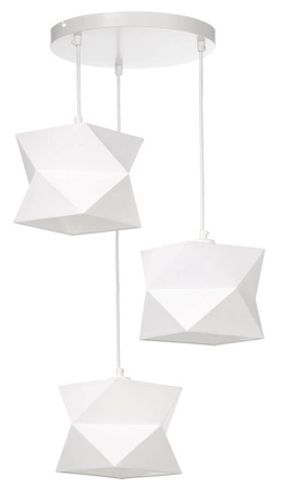 Lampa wisząca potrójna Quasar biała designerska lampa sufitowa do salonu z bawełnianymi abażurami i metalową rozetą sufitową