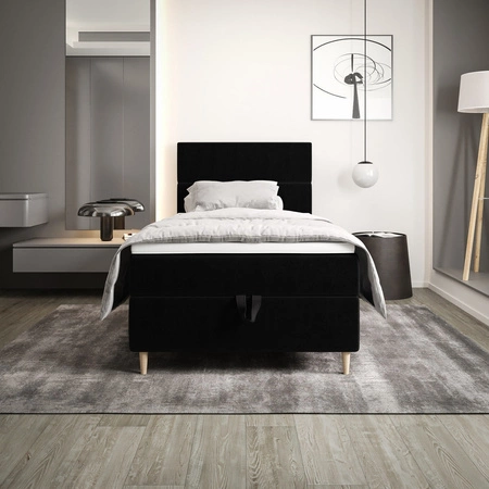 Łóżko kontynentalne Bing 120x200 czarne w nowoczesnym skandynawskim stylu z tapicerowanym zagłówkiem łóżko z pojemnikiem