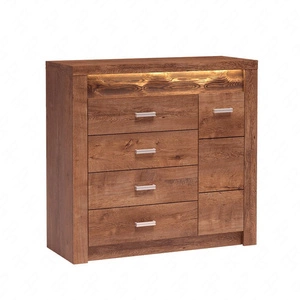 Komoda z szufladami Indiana 108 cm jesion jasny elegancka stylistyka komody ozdobna deska na froncie komody oświetlona LED