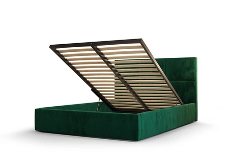 Łóżko tapicerowane Hestia 140x200 z pojemnikiem szary w nowoczesnym skandynawskim stylu z wygodnym zagłówkiem