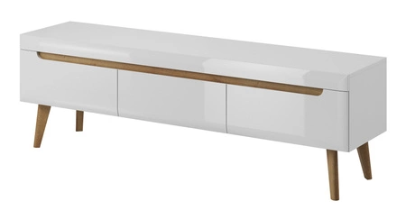 Meblościanka Atka biała / biały połysk / dąb riviera nowoczesny design obrzeża wykończone specjalną okleiną bezpieczne szkło hartowane