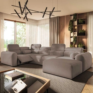 Narożnik z funkcją spania Cantare IV Lux ciemny beż prawostronny starannie wykonany narożnik do salonu z podnoszonym podnóżkiem