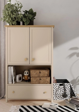 Komoda wysoka Story 85  cm beżowy / dąb vincenza bielona komoda z szufladą elegancki design połączony z wysoką jakością wykonania