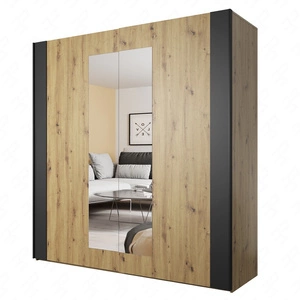 Szafa przesuwna Sigma 200 cm dąb artisan / czarny pojemna szafa z lustrem świetnie sprawdzi się w pomieszczeniach o każdej wielkości