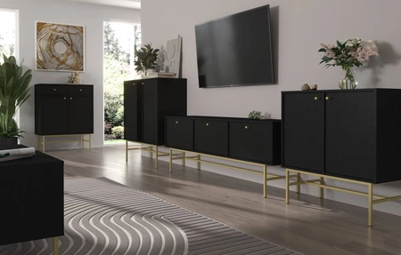 Komoda Kioto III 84 cm czarny grafit minimalistyczny design doskonała propozycja komody do sypialni lub salonu złote uchwyty