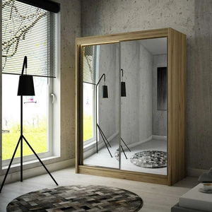 Szafa przesuwna Avila 150 cm dąb craft złoty ergonomiczna oraz bardzo funkcjonalna szafa w nowoczesnej formie o geometrycznych kształtach