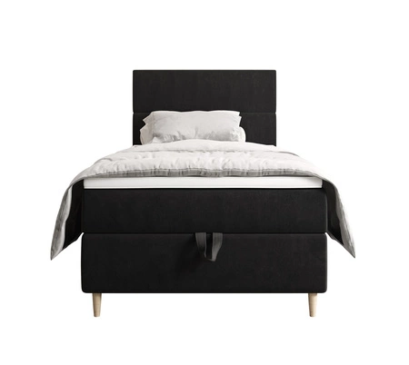 Łóżko kontynentalne Bing 90x200 grafitowe w nowoczesnym skandynawskim stylu z tapicerowanym zagłówkiem łóżko z pojemnikiem