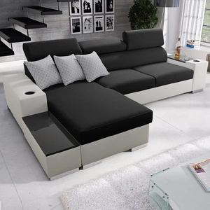 Narożnik z funkcją spania Provo czarny / biały lewostronny narożnik z pojemnikiem na pościel i funkcjonalną dostawką