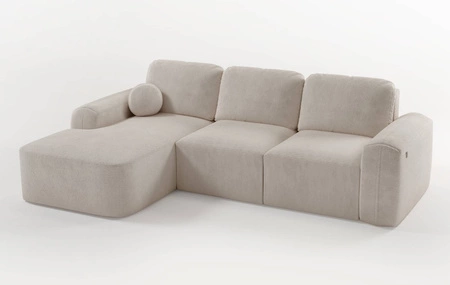 Narożnik z funkcją spania Arbon oliwkowy lewostronny nowoczesne wzornictwo narożnika o charakterystycznym kształcie miękka tkanina