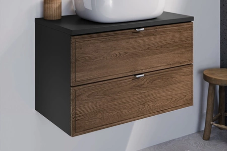 Szafka pod umywalkę Talia 80 cm czarny / dąb casella elegancki design szafka z gustowną frezowaną ramką na frontach uchwyty krawędziowe