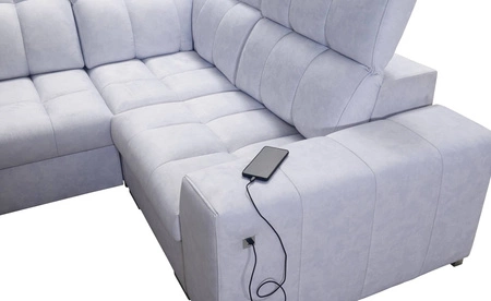 Narożnik z funkcją spania Luigi IV turkusowy lewostronny elegancki narożnik do salonu wykonany z miękkiej tkaniny typu velvet